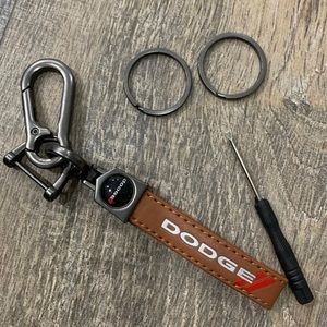 Dodge Brown Leather Keychain with carabiner
